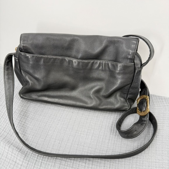 Vtg Stone Mountain Leather Crossbody Bag Black Some Distressing USA Made‎ Purse - Picture 14 of 16